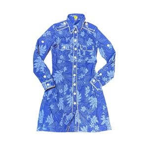 Vintage Tracy Feith Raj Dress Blue Floral Shirtdress Y2K Boho Made USA Size 1